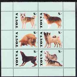 Touva 1999 Dogs #6 perf sheetlet containing set of 6 values unmounted mint (blue-green background)