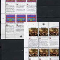 United Nations (Vienna) 1993 Declaration of Human Rights (5th series) set of 2 plus 2 labels (Peasant's Wedding & Outback) each in blocks of 6 showing labels in 3 languages, unmounted mint, SG V149-50