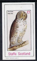 Staffa 1982 Birds #32 (Great Grey Owl) imperf souvenir sheet (£1 value) unmounted mint