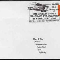 Postmark - Great Britain 2002 cover with Kabul 73rd Anniversary of first Air Evacuation cancel illustrated with Biplane