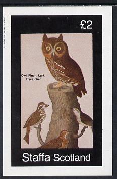 Staffa 1982 Birds #32 (Owl, Finch, Lark & Flycatcher) imperf deluxe sheet (£2 value) unmounted mint