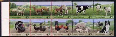 New Zealand 1995 Farmyard Animals $4.50 booklet complete & pristine containing pane of 10 stamps, SG SB76