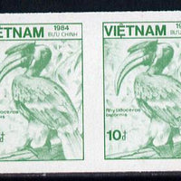 Vietnam 1984 Hornbill 10d emerald unmounted mint imperf pair (top value from def set) SG 785var