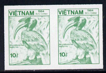 Vietnam 1984 Hornbill 10d emerald unmounted mint imperf pair (top value from def set) SG 785var