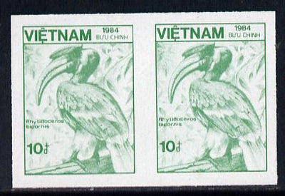 Vietnam 1984 Hornbill 10d emerald unmounted mint imperf pair (top value from def set) SG 785var