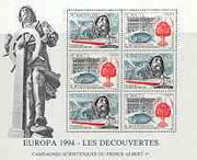 Monaco 1994 Europa sheetlet containing three sets of two unmounted mint, as SG 2180-81