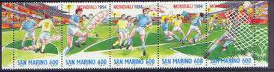 San Marino 1994 Football World Cup Championships strip of 5 unmounted mint, SG 1480-84