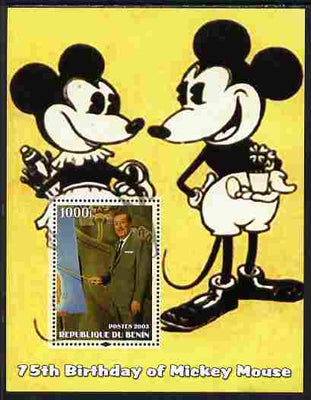 Benin 2003 75th Birthday of Mickey Mouse #11 perf s/sheet also showing Walt Disney, unmounted mint. Note this item is privately produced and is offered purely on its thematic appeal