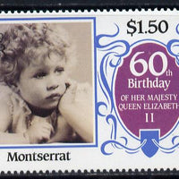 Montserrat 1986 Queen's 60th Birthday $1.50 unmounted mint with blue-grey background omitted (unlisted by SG)