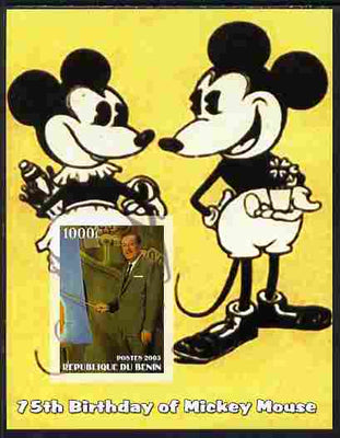 Benin 2003 75th Birthday of Mickey Mouse #11 imperf s/sheet also showing Walt Disney, unmounted mint. Note this item is privately produced and is offered purely on its thematic appeal