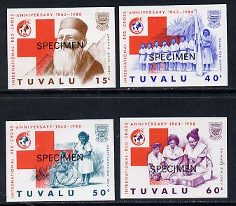 Tuvalu 1988 Red Cross set of 4 imperf proof pairs each overprinted SPECIMEN (as SG 518-21) unmounted mint*