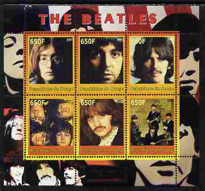 Congo 2007 The Beatles perf sheetlet #2 containing 6 values unmounted mint. Note this item is privately produced and is offered purely on its thematic appeal