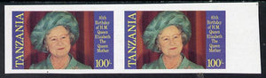 Tanzania 1985 Life & Times of HM Queen Mother 100s (SG 428) unmounted mint imperf pair*