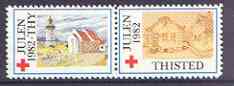 Cinderella - Denmark (Thisted Thy) 1982 Christmas Red Cross se-tenant set of 2 perf labels produced by Thisted Thy Red Cross unmounted mint