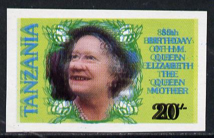 Tanzania 1985 Life & Times of HM Queen Mother 20s (SG 425) unmounted mint imperf single with entire design doubled*