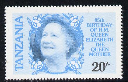 Tanzania 1985 Life & Times of HM Queen Mother 20s (SG 425) unmounted mint perforated colour proof single in blue & black only*