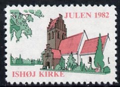 Cinderella - Denmark (Ishoj) 1982 Christmas perf label showing Ishoj Church