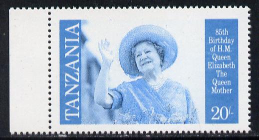 Tanzania 1985 Life & Times of HM Queen Mother 20s (SG 426) unmounted mint perforated colour proof single in blue & black only*
