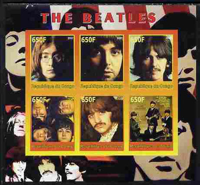Congo 2007 The Beatles imperf sheetlet #2 containing 6 values unmounted mint. Note this item is privately produced and is offered purely on its thematic appeal