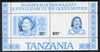 Tanzania 1985 Life & Times of HM Queen Mother m/sheet (containing SG 425 & 427) unmounted mint perforated colour proof in blue & black only