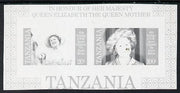 Tanzania 1985 Life & Times of HM Queen Mother m/sheet (containing SG 426 & 428) unmounted mint imperf colour proof in black only