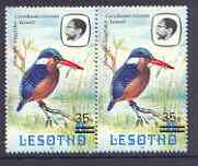 Lesotho 1986-88 Malachite Kingfisher Provisional 35s on 25s (1981 issue) superb unmounted mint with 'small s' variety in pair with normal, SG 720b/bb