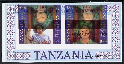 Tanzania 1985 Life & Times of HM Queen Mother m/sheet (containing SG 426 & 428) unmounted mint imperf additionally printed 100s (SG 428) inverted, most unusual & spectacular