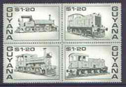 Guyana 1987 Railways $1.20 bronze-green se-tenant block of 4 unmounted mint, SG 2194a