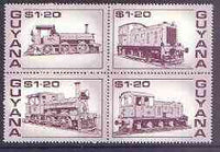 Guyana 1987 Railways $1.20 maroon se-tenant block of 4 unmounted mint, SG 2198a