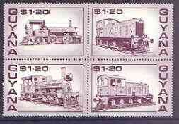 Guyana 1987 Railways $1.20 maroon se-tenant block of 4 unmounted mint, SG 2198a