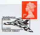 Postmark - Great Britain 2002 cover with Waddington, Lincoln cancel illustrated with Vulcan XM607