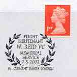 Postmark - Great Britain 2002 cover commemorating the Memorial Service to Flt Lt W Reid VC illustrated with laurel leaves