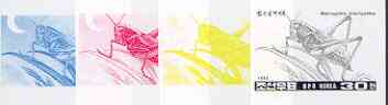North Korea 1993 Insects 30ch (Cricket) value set of 4 imperf progressive proofs comprising the 4 individual colours (magenta, yellow, blue & black) as SG N3269