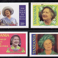 Tanzania 1985 Life & Times of HM Queen Mother unissued set of 4 imperf singles each inscribed in error 'HRH the Queen Mother' instead of 'HM Queen Elizabeth the Queen Mother' unmounted mint*
