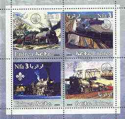 Eritrea 2002 Steam Locos #01 perf sheetlet containing set of 4 values with Scout Logo unmounted mint