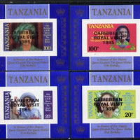 Tanzania 1985 Life & Times of HM Queen Mother unissued set of 4 unmounted mint imperf deluxe sheetlets (one stamp per sheetlet) opt'd 'Caribbean Royal Visit 1985'