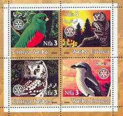 Eritrea 2002 Birds #02 perf sheetlet containing set of 4 values with Rotary Logo unmounted mint