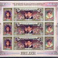 Belize 1986 Royal Wedding perf sheetlet of 9 containing 3 se-tenant strips of 3 unmounted mint, as SG 941a