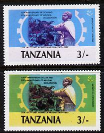 Tanzania 1987 Chama Cha 3s (Coffee Harvesting) with yellow omitted plus normal unmounted mint (SG 509var)