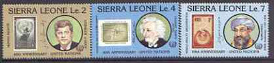 Sierra Leone 1985 40th Anniversary of United Nations Organisation perf set of 3 unmounted mint, SG 918-20