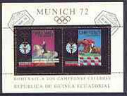 Equatorial Guinea 1972 Munich Olympic Games set of 2 m/sheets each containing 2 vals (Equestrian Events) in gold with white background (Mi BL 29 & 30) fine cto used
