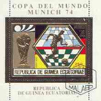 Equatorial Guinea 1974 Football World Cup perf sheetlet #1 containing 250E val in gold with white background, fine cto used
