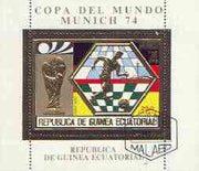 Equatorial Guinea 1974 Football World Cup perf sheetlet #1 containing 250E val in gold with white background, fine cto used