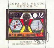 Equatorial Guinea 1974 Football World Cup perf sheetlet #2 containing 250E val in gold with white background, fine cto used