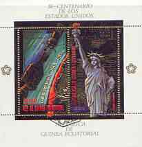 Equatorial Guinea 1975 USA Bicentenary perf s/sheet containing 2 vals in gold with white background, fine cto used, Mi BL180
