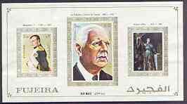 Fujeira 1972 imperf m/sheet showing Napoleon (2R) De Gaulle (5R) & Joan of Arc (3R) without gum