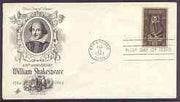 United States 1964 400th Birth Anniversary of Shakespeare on illustrated cover with first day cancel, SG 1232