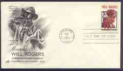 United States 1979 Performing Arts - Will Rogers (actor & author) on illustrated cover with first day cancel, SG 1773