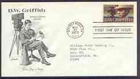 United States 1975 D W Griffith Commemoration (film pioneer) on illustrated cover with first day cancel, SG 1561