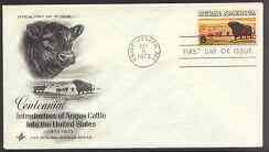United States 1973 Rural America - Centenary of Angus Cattle on illustrated cover with first day cancel, SG 1510